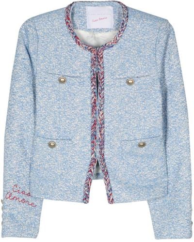 Giada Benincasa Logo-embroidered tweed jacket - Blau