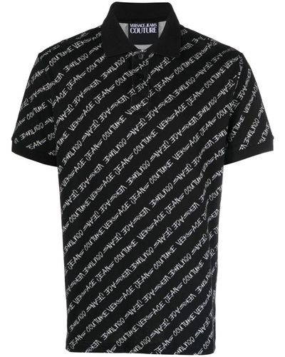 Versace Logo-print Cotton Polo Shirt - Black