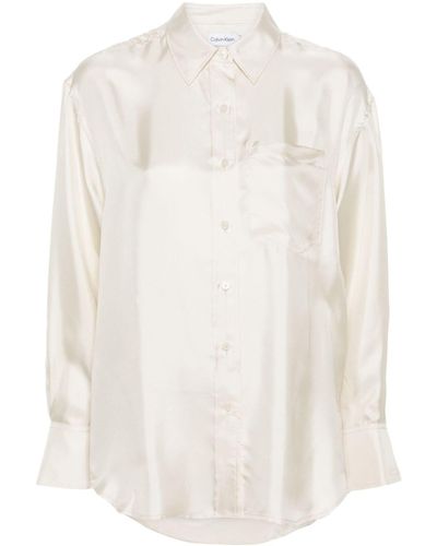 Calvin Klein Seidenhemd mit Cut-Out - Weiß