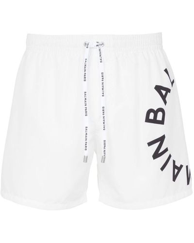 Balmain Logo-print Swim Shorts - White