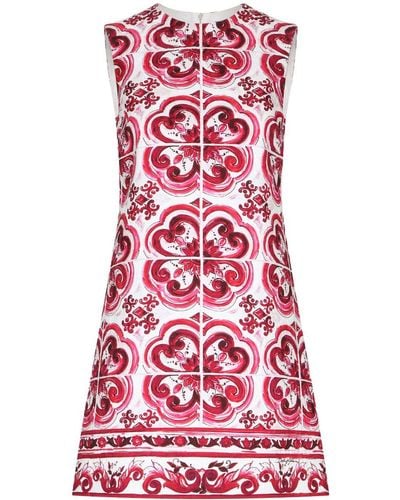 Dolce & Gabbana Vestido corto con estampado Mayólica - Rojo