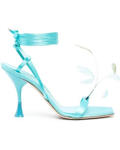 3Juin Kimi 100mm Feather-embellished Sandals - Blue