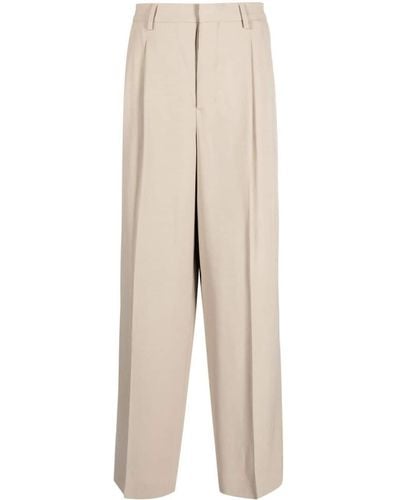 Ami Paris Straight-leg Pleat-detail Trousers - Natural