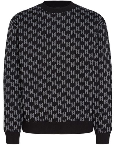 Karl Lagerfeld Monogram-jacquard Organic-cotton Sweatshirt - Black