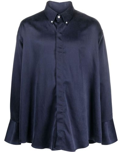 Ami Paris Long-sleeve Satin Shirt - Blue