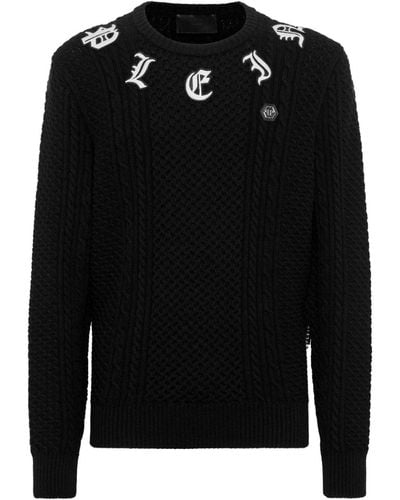 Philipp Plein Logo-embroidered Cashmere Jumper - Black