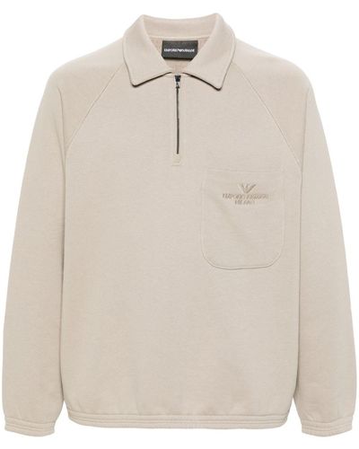 Emporio Armani Logo-embroidered Cotton Sweatshirt - Natural