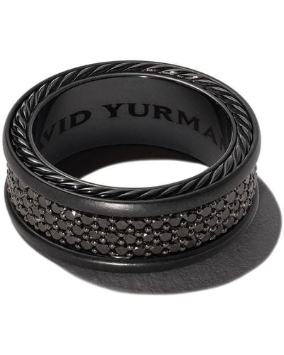 David Yurman Sterling Silver Streamline Two Row Band Diamond Ring - Black