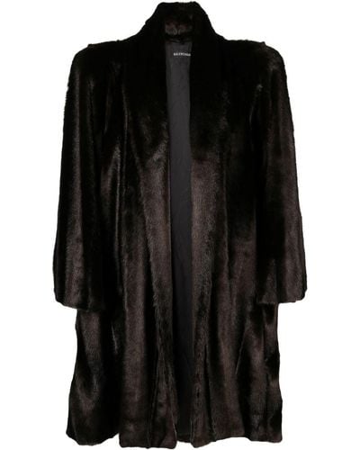 Balenciaga Oversized Faux Fur Coat - Black