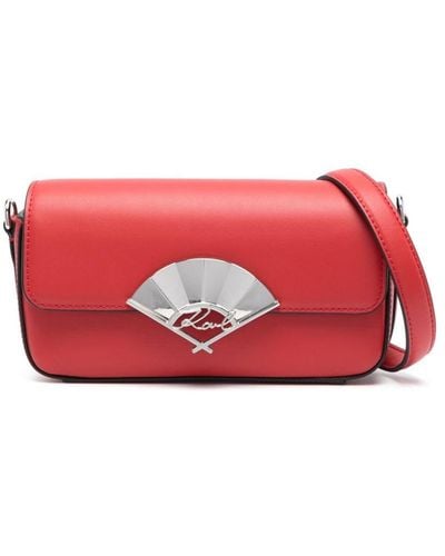 Karl Lagerfeld K/signature Fan Leather Crossbody Bag - Red