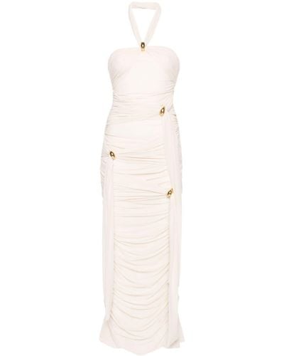Blumarine Halterneck Ruched Maxi Dress - White