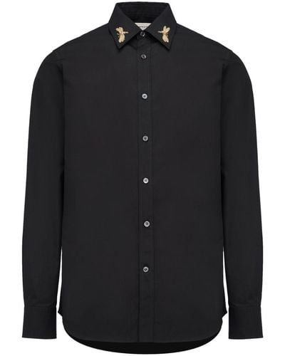 Alexander McQueen Dragonfly-embellished Regular-fit Cotton-poplin Shirt - Black
