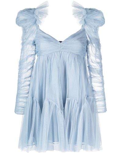 Zimmermann Puff-sleeve Ruched Tulle Minidress - Blue