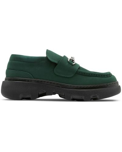 Burberry Creeper Clamp Barbed-wire Suede Loafers - Green