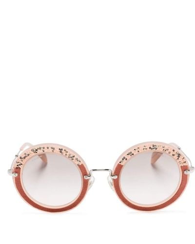 Miu Miu Rhinestone-embellished Round-frame Sunglasses - Pink