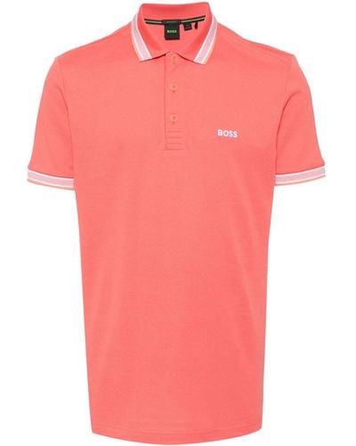 BOSS Logo-embroidered cotton polo shirt - Pink