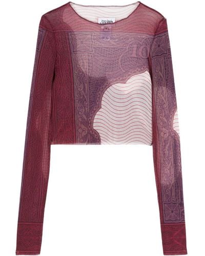 Jean Paul Gaultier Long-sleeve Mesh Crop Top - Purple