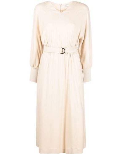 Peserico Belted Knitted Midi Dress - Natural