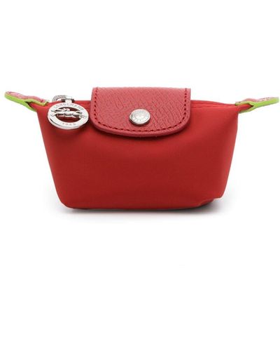 Longchamp Le Pliage Green Canvas Coin Purse - Red