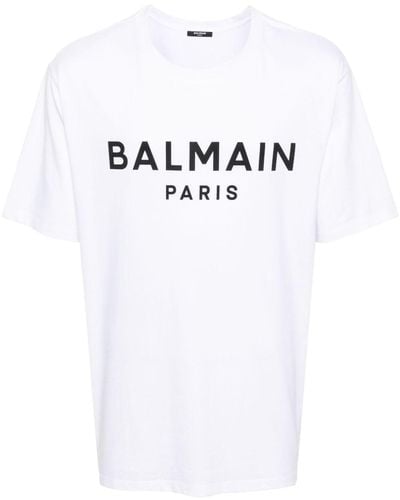 Balmain ホワイト ロゴプリント Tシャツ