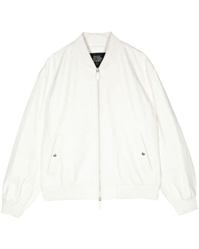 MAN ON THE BOON. Zip-up Varsity Leather Jacket - White