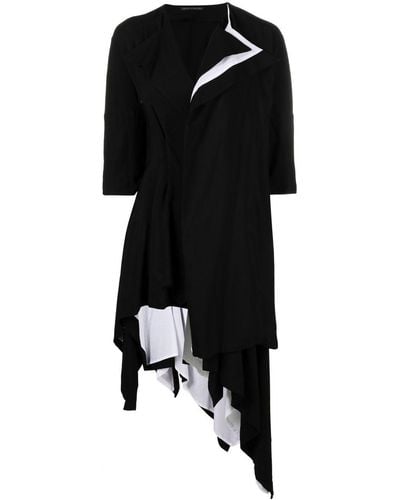 Yohji Yamamoto Manteau asymétrique à manches mi-longues - Noir