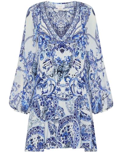 Camilla Floral-print Silk Minidress - Blue