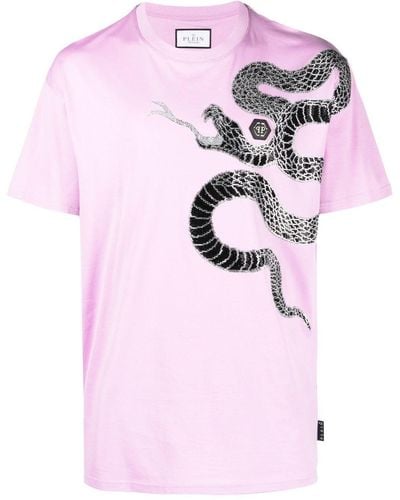 Philipp Plein Embellished Snake-print T-shirt - Pink