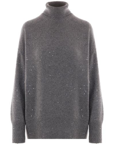 Brunello Cucinelli Sequin-embellished Roll-neck Sweater - Grey
