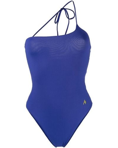 The Attico Ribbed-knit One-shoulder Swimsuit - Blue