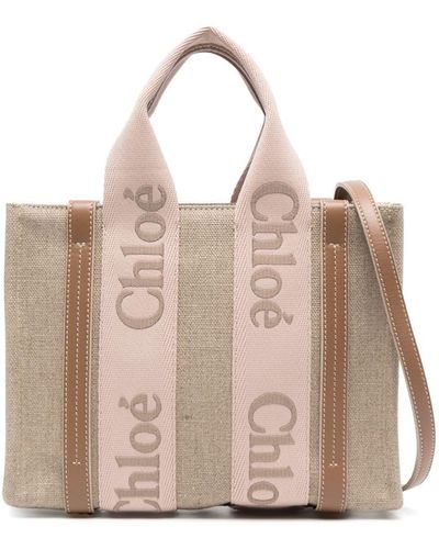 Chloé Woody Leren Shopper - Naturel