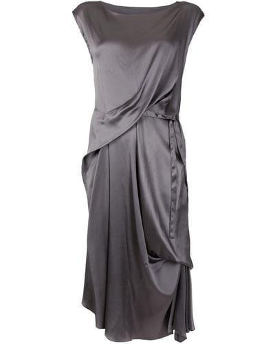 UMA | Raquel Davidowicz Draped Silk Midi Dress - Gray