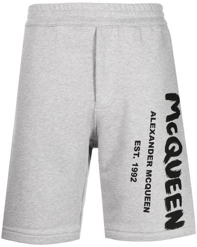 Alexander McQueen Logo-print Cotton Track Shorts - Grey
