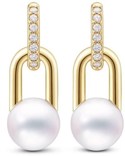 Tasaki 18kt Yellow Gold Collection Line Fine Link Pearl Drop Earring - White