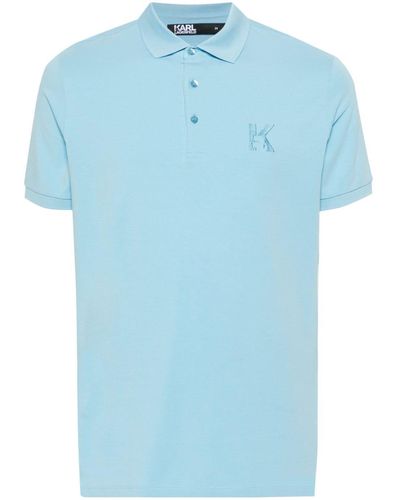 Karl Lagerfeld Logo-embroidered Jersey Polo Shirt - Blue