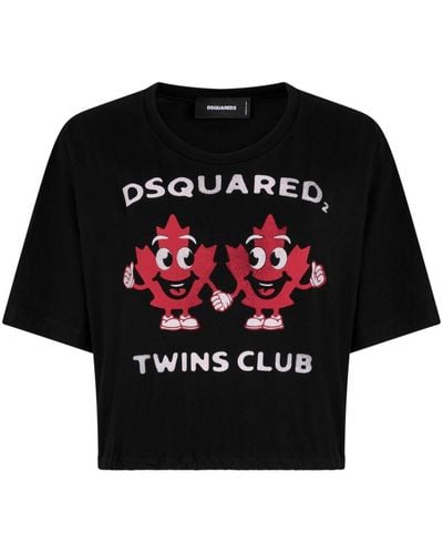 DSquared² T-shirt crop à logo imprimé - Noir