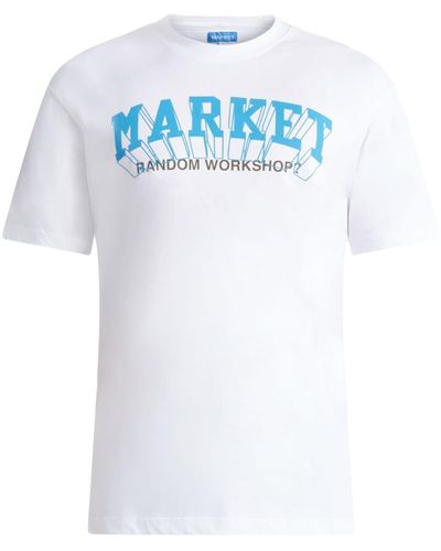 Market Slogan-print cotton T-shirt - Blu
