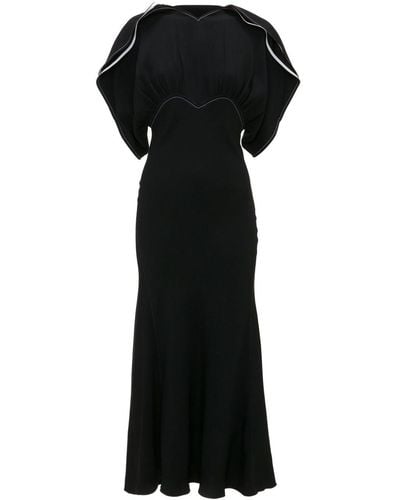 Victoria Beckham Draped-sleeve Flared Midi Dress - Black