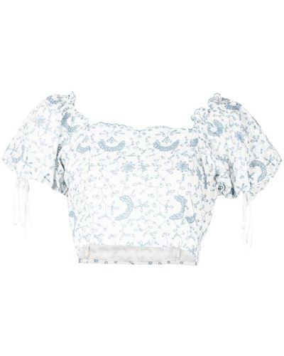 LoveShackFancy Top Met Broderie Anglaise - Wit