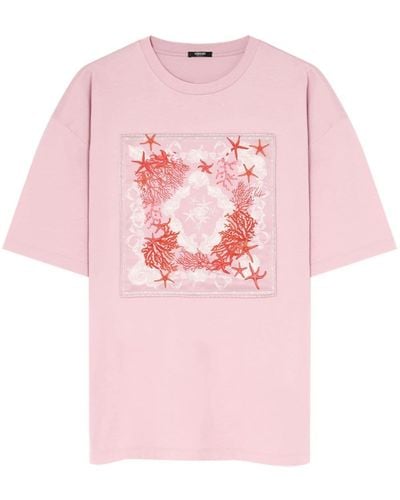 Versace Appliqué-detail Drop-shoulder T-shirt - Pink