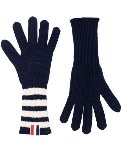 Thom Browne Gants en cachemire à bandes signature - Bleu