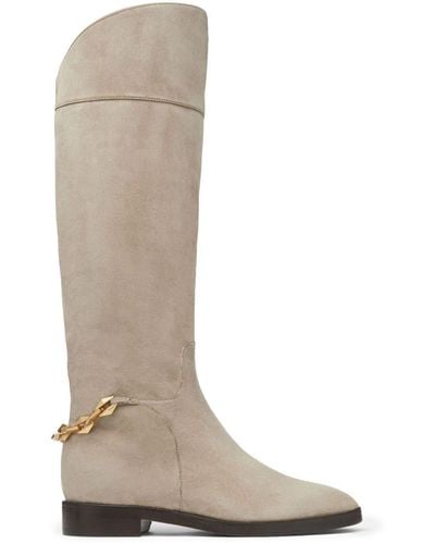 Jimmy Choo Nell Chain-detailing Suede Boots - White