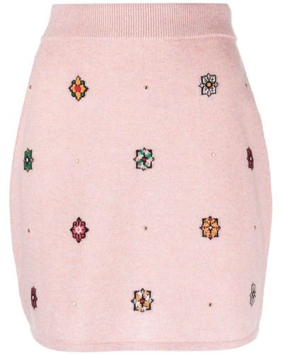 Barrie Floral-motif cashmere-cotton straight skirt - Rosa
