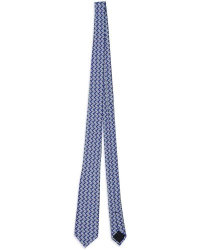 Gucci Corbata con motivo de cinturones Interlocking G - Azul
