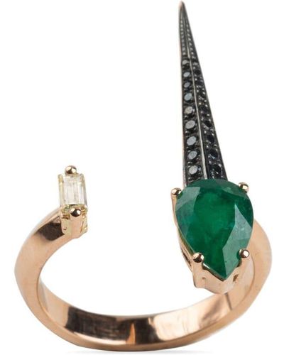 Gaelle Khouri 18kt Yellow Gold Unitaire Diamond And Emerald Ring - Blue