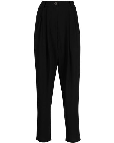 Eileen Fisher Tapered-leg Pleated Silk Trousers - Black