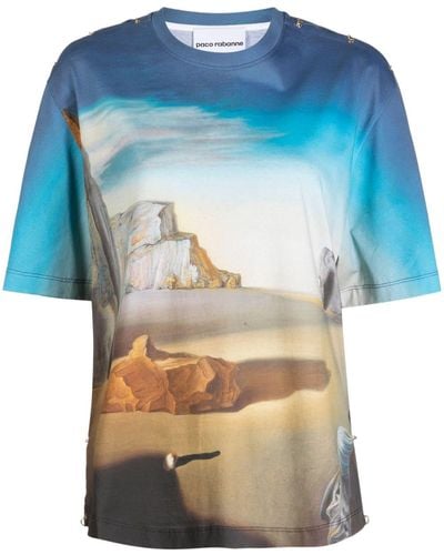 Rabanne Graphic-print Cotton T-shirt - Blue