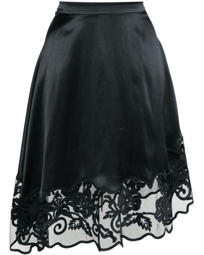 Ulla Johnson Avalon Floral-embroidered Skirt - Zwart