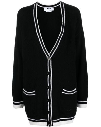 MSGM Contrasting-trim Knitted Cardigan - Black