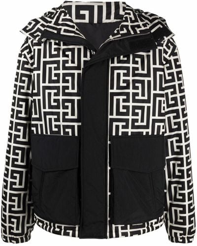 Balmain Gefütterte Jacke mit Logo-Print - Schwarz